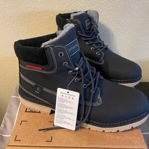 New Men's Black Leather Boots /Ankle Walking Shoes with Warm Fur